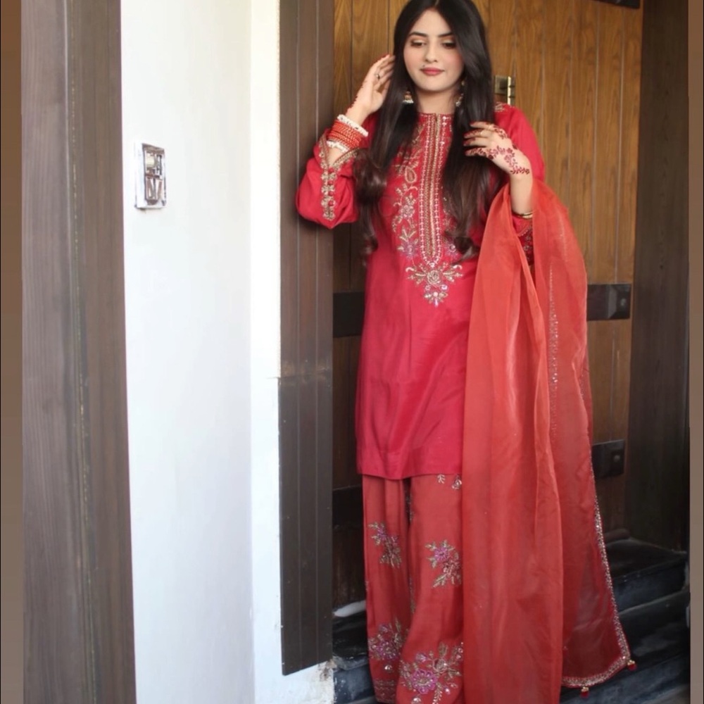 Elegant Red Embroidered Suit